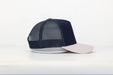 Custom Navy/Light Grey Five Panel SMCo Private Label Leather Patch Trucker Hat - Savannah Moss Co.