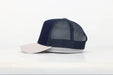 Custom Navy/Light Grey Five Panel SMCo Private Label Leather Patch Trucker Hat - Savannah Moss Co.