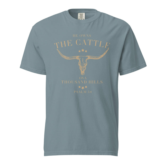 PSALM 50: He Owns the Cattle short sleeve garment-dyed heavyweight t-shirt - Savannah Moss Co.