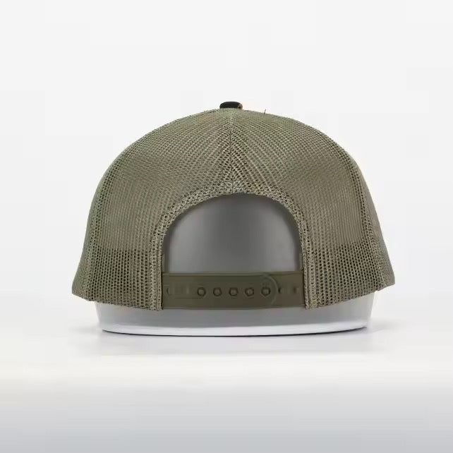 Retro Duck Camo/Light Green Leather Patch Trucker Hat - Savannah Moss Co.