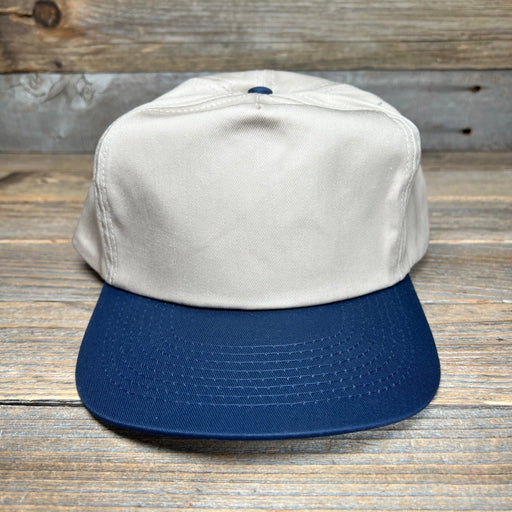 Vintage Deadstock Navy/Khaki Custom Snapback Leather Patch Hat - Savannah Moss Co.