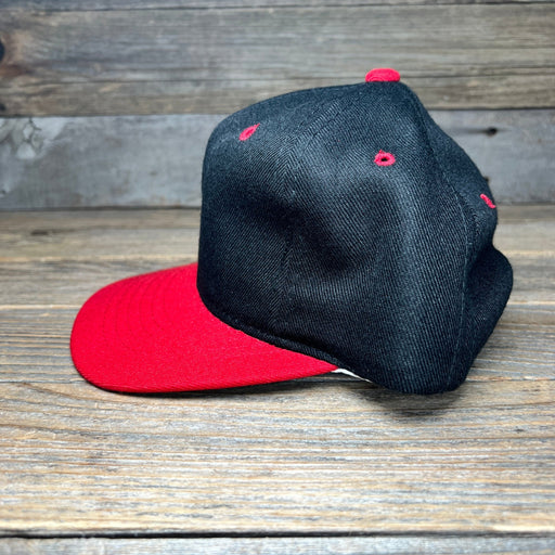 Youth Kudzu Deadstock Black/Red Snapback Custom Leather Patch Hat - Savannah Moss Co.