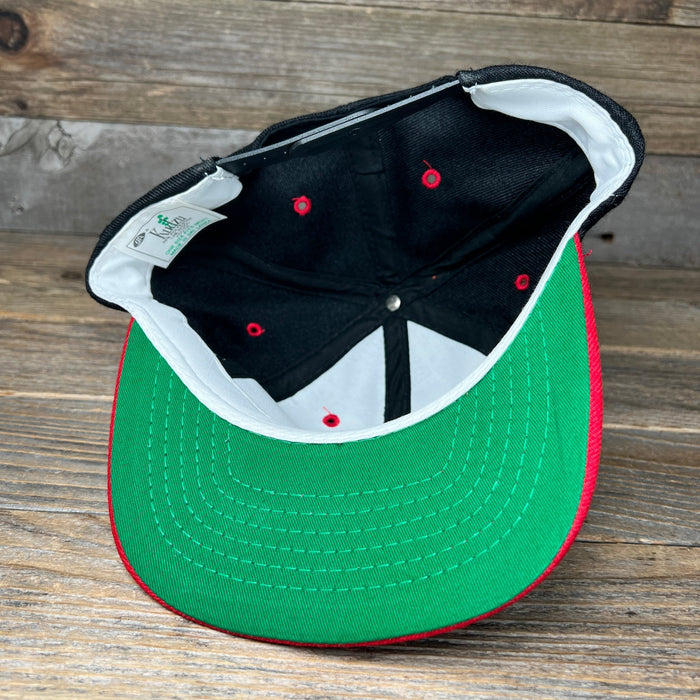 Youth Kudzu Deadstock Black/Red Snapback Custom Leather Patch Hat - Savannah Moss Co.