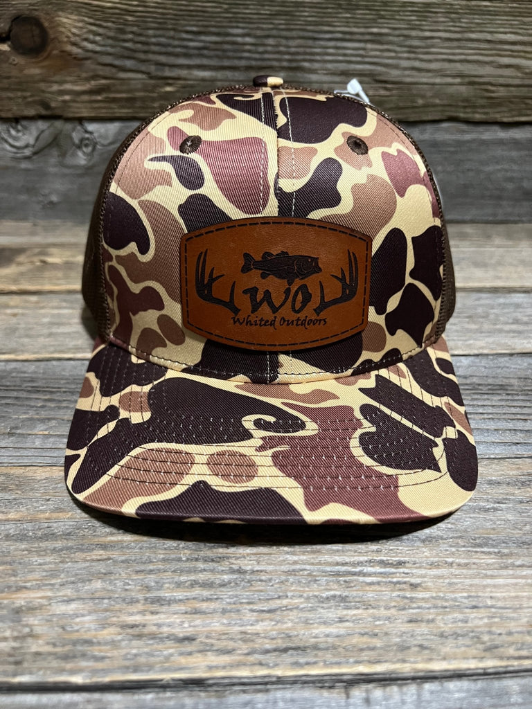 Marsh Camo/Khaki Custom Leather Patch Trucker Hat — Savannah Moss Co.