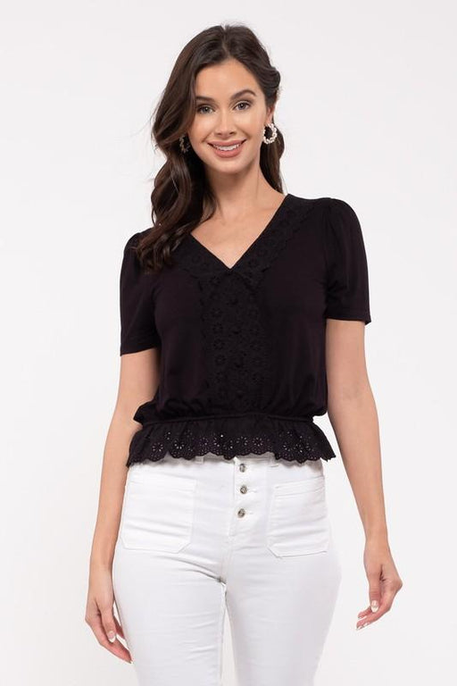 Ladies' Black Lace Ruffle Top - Savannah Moss Co. Boutique