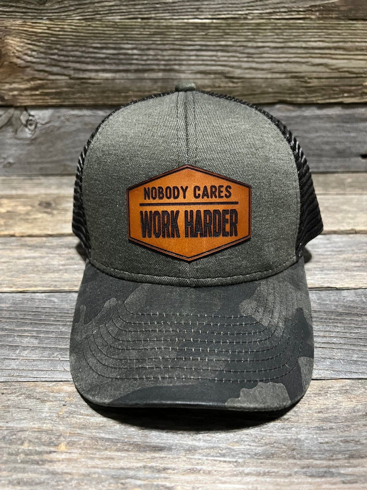 Nobody Cares Work Harder Leather Patch Hat — Savannah Moss Co.