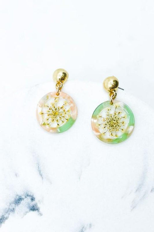 Pink/Mint Resin Pressed Flower Earrings - Savannah Moss Co. Clothing & Goods Boutique