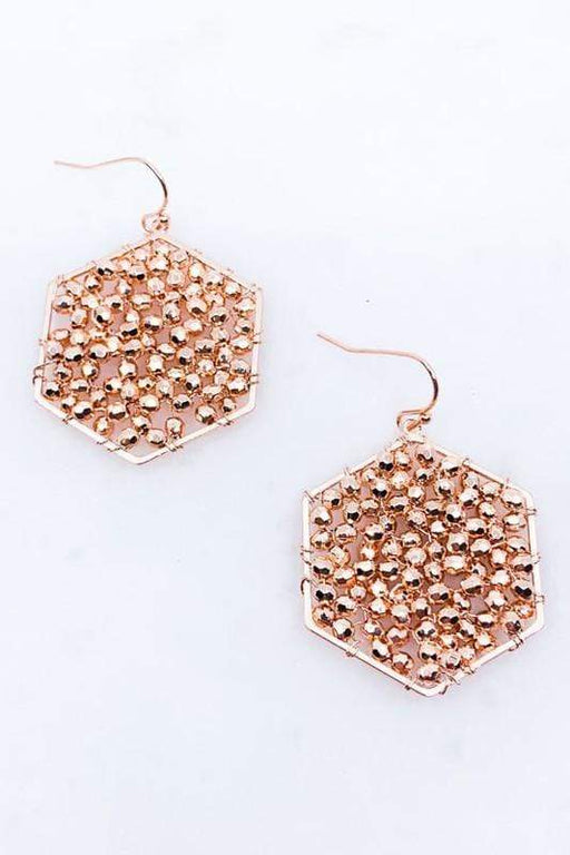 Rose Gold Metal Woven Hexagon Earrings - Savannah Moss Co. Clothing & Goods Boutique