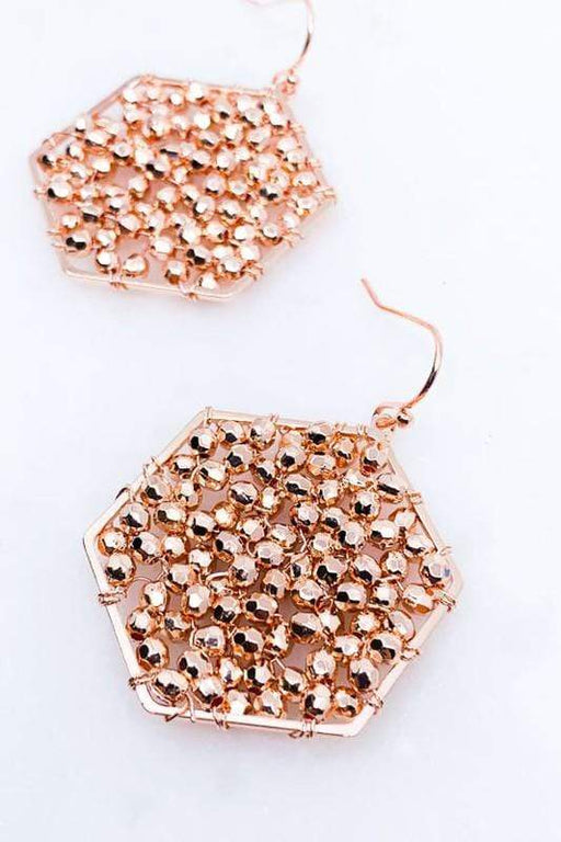 Rose Gold Metal Woven Hexagon Earrings - Savannah Moss Co. Clothing & Goods Boutique