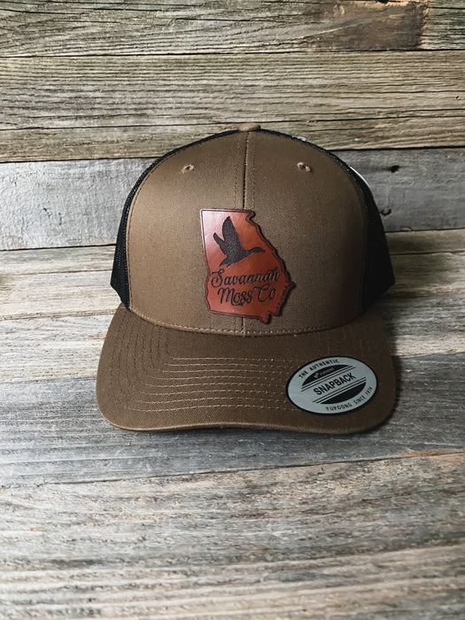 Old School Duck Pellet Camo Leather Patch Rope Snapback Hat — Savannah Moss  Co.