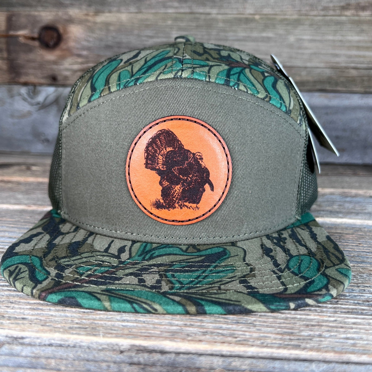 Turkey Mossy Oak Greenleaf Camo Leather Patch Snapback Hat — Savannah ...